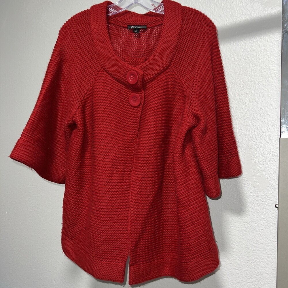 AGB Red Knit 2 Button Sweater 1/2 Sleeve Jacket 1X Soft & Heavy